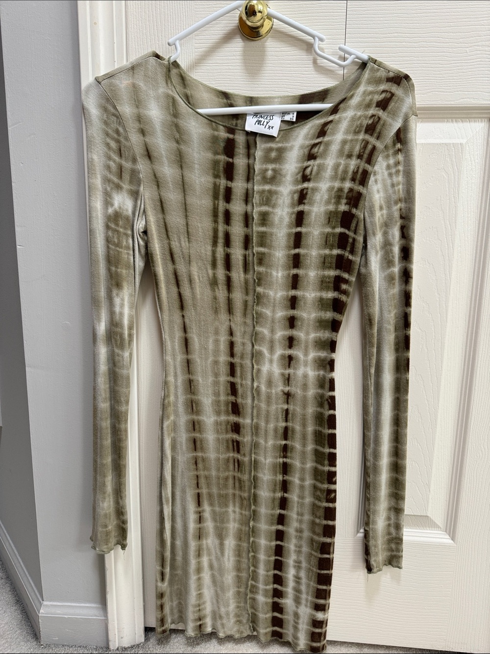 Princess Polly Olive & Brown Tie-Dye Long Sleeve Bodycon Dress